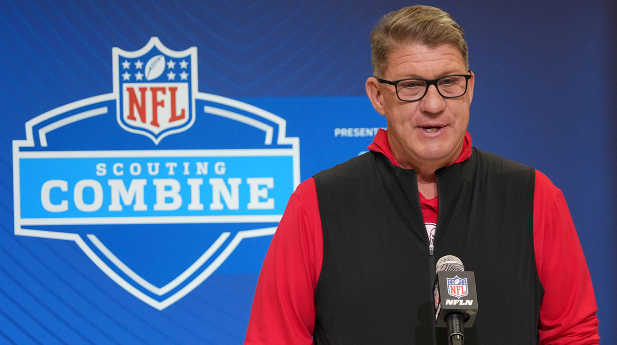 Tampa Bay Buccaneers general manager Jason Licht speaks during the NFL Scouting Combine at the Indiana Convention Center.