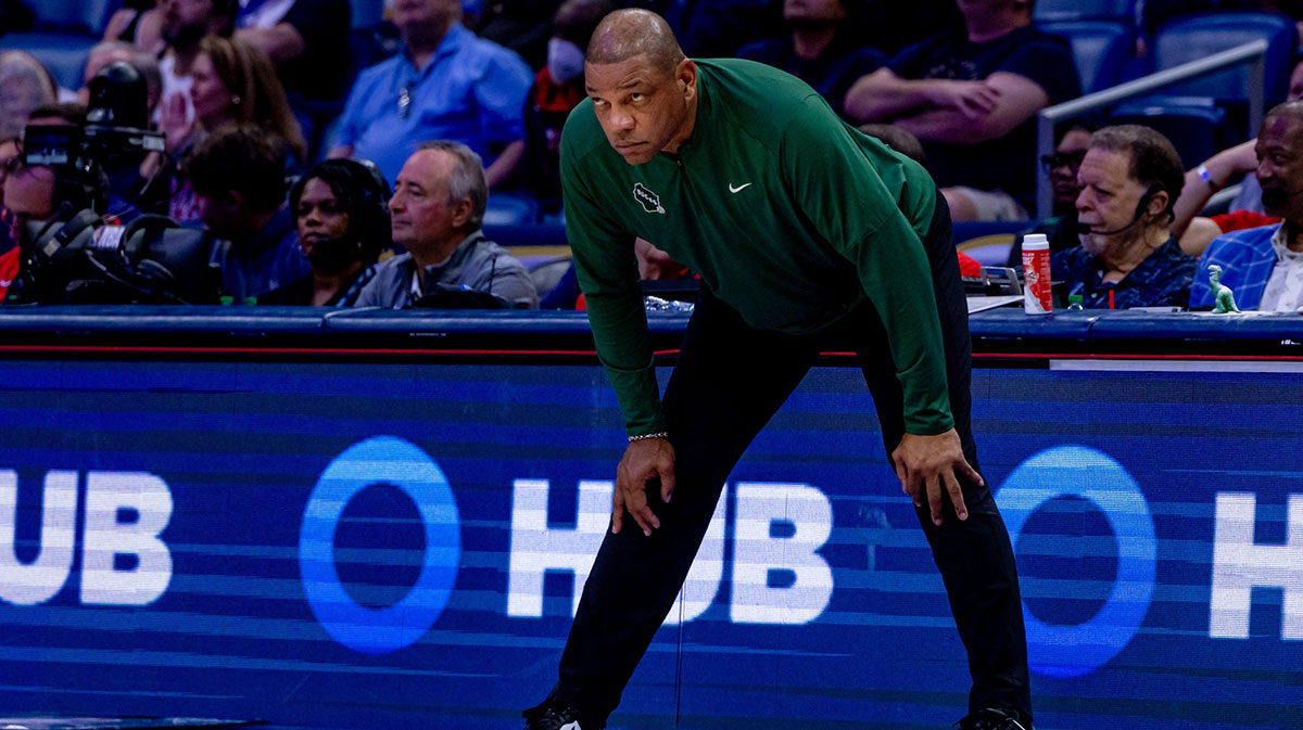 Bucks head coach Doc Rivers looks on against the New Orleans Pelicans during the second half at Smoothie King Center