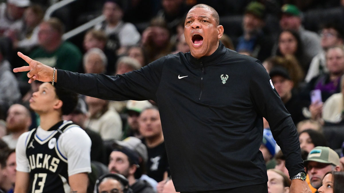 Bucks head coach Doc Rivers calls a play in the second quarter against the New Orleans Pelicans at Fiserv Forum