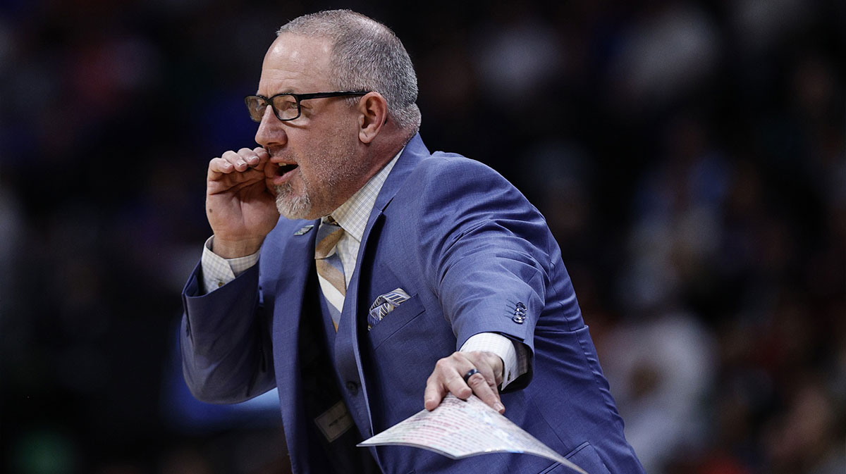 Texas A&M Aggies and Maryland head coach Buzz Williams reacts during the first half in the second round of the NCAA Tournament at Ball Arena.