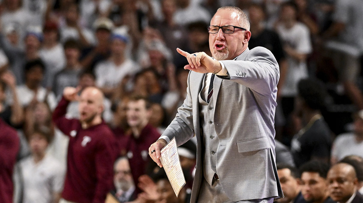 Texas A&M Aggies head coach Buzz Williams reacts during the first half against the Auburn Tigers at Reed Arena.