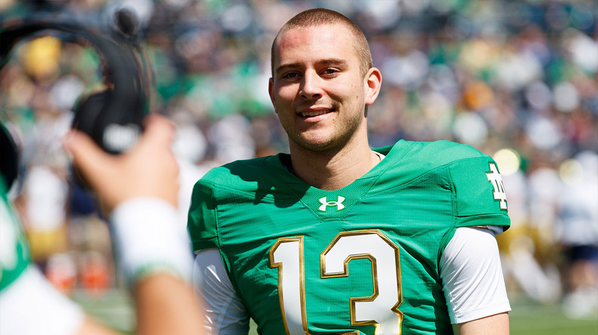Notre Dame quarterback CJ Carr during the Notre Dame Blue-Gold spring football game at Notre Dame Stadium on Saturday, April 12, 2025, in South Bend.