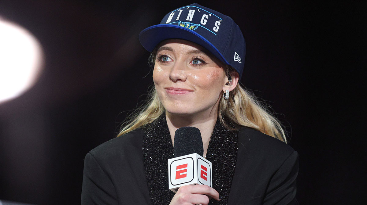 Paige Bueckers is interviewed by ESPN after being selected with the number one overall pick to the Dallas Wings in the 2025 WNBA Draft at The Shed at Hudson Yards.