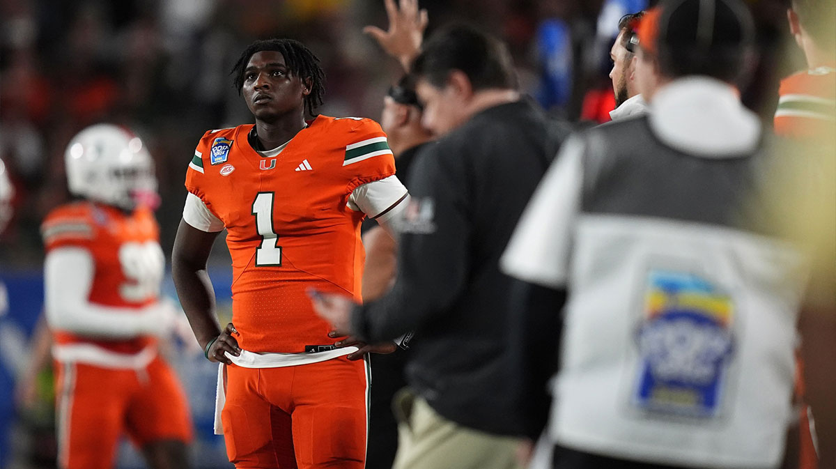 Miami quarterback and presumed first overall pick in the 2025 NFL Draft by the Tennessee Titans Cam Ward, who former Super Bowl 34 coach Jeff Fisher warned them against falling for too much, playing against Iowa State.