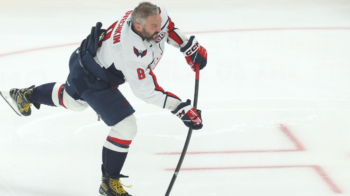 Washington Capitals left wing Alex Ovechkin (8) warms up before playing the Pittsburgh Penguins at PPG Paints Arena.