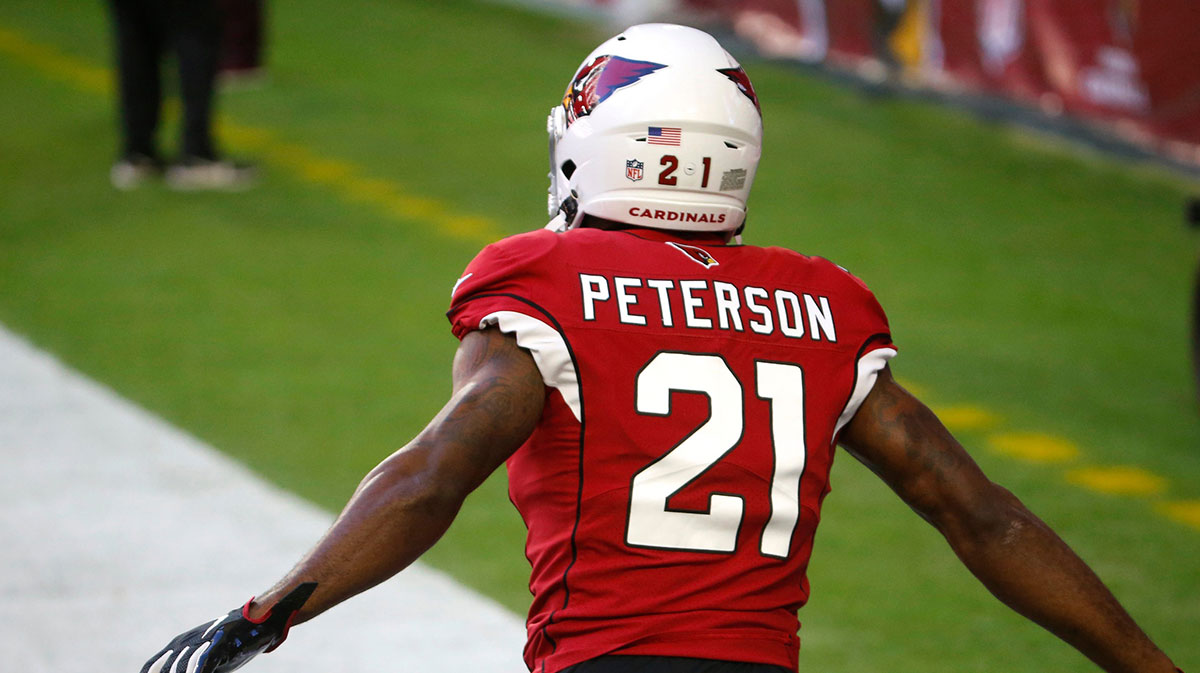 Cardinals' Patrick Peterson (21) takes the field before a game against the Eagles at State Farm Stadium
