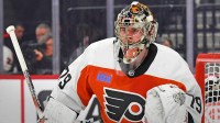 Philadelphia Flyers goaltender Carter Hart (79) against the Pittsburgh Penguins at Wells Fargo Center.