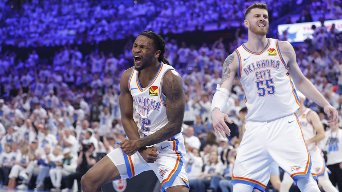 Oklahoma City Thunder guard Cason Wallace (22) celebrates after scoring against the Memphis Grizzlies during the second quarter at Paycom Center.