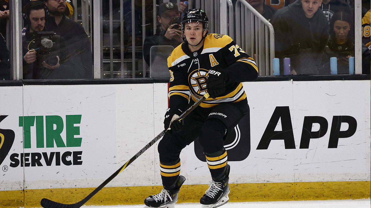 Boston Bruins defenseman Charlie McAvoy (73) against the Vegas Golden Knights during the second period at TD Garden.