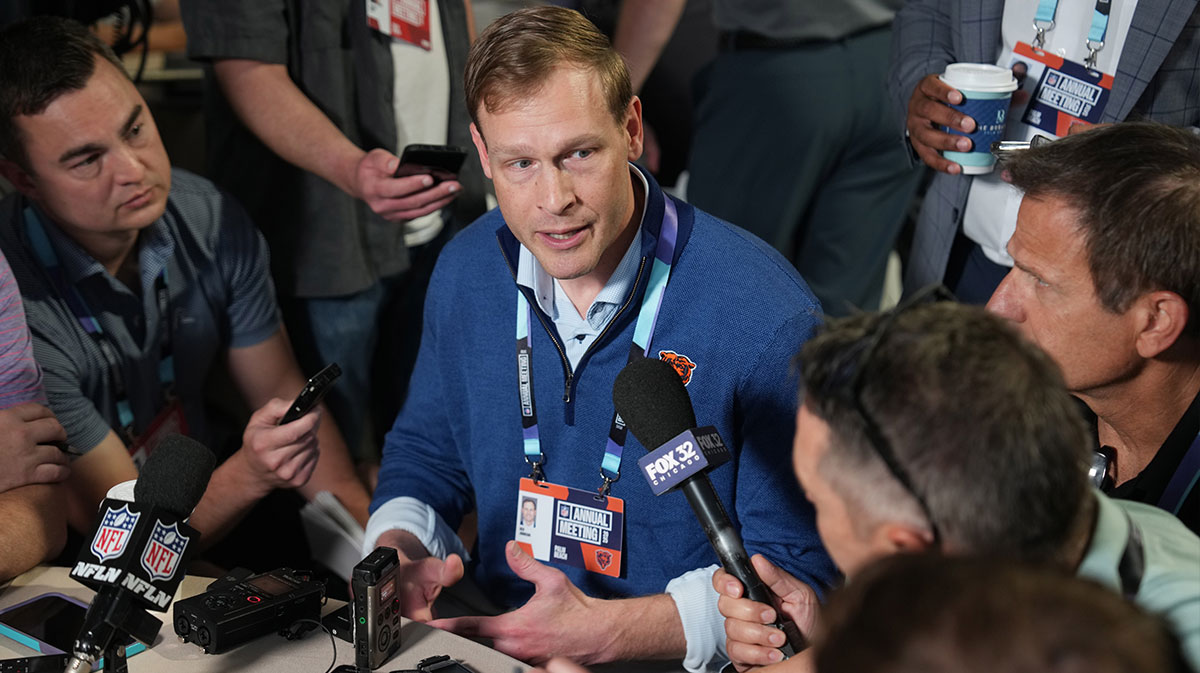 Chicago Bears head coach Ben Johnson answers questions from the media during the NFL Annual League Meeting at The Breakers.