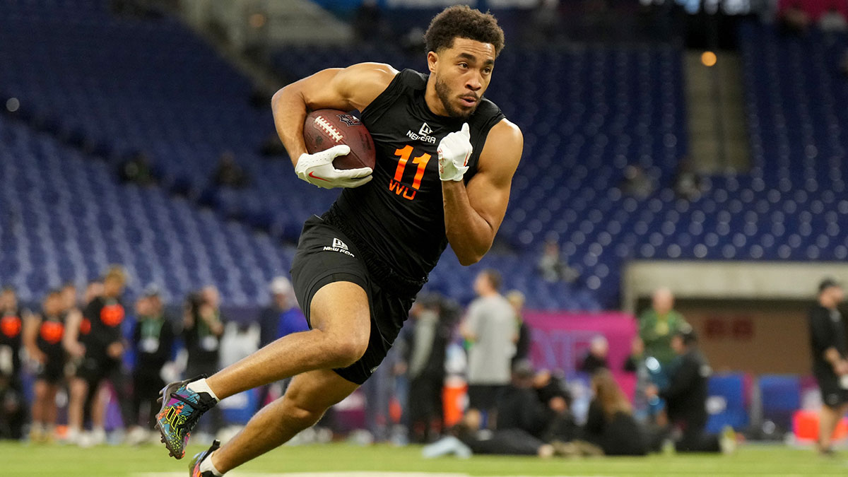 Florida Seahawks wideout Chimere Dike (WO11) during the 2025 NFL Combine at Lucas Oil Stadium.
