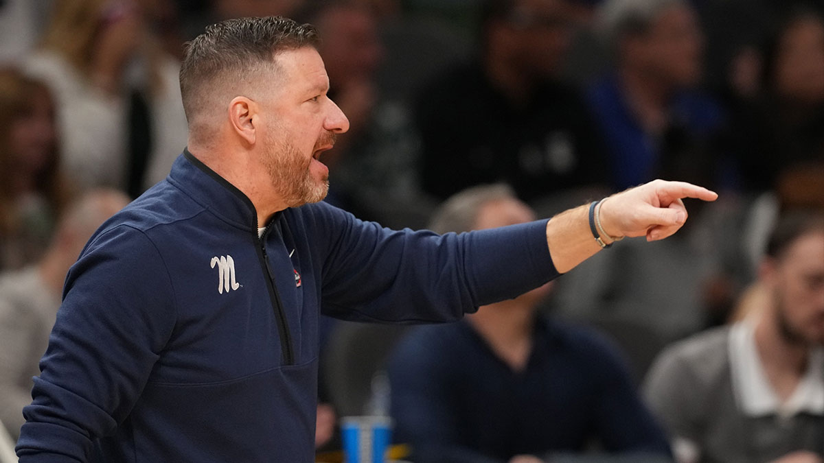USA; Mississippi Rebels head coach Chris Beard in the first half of a South Regional semifinal of the 2025 NCAA tournament against the Michigan State Spartans at State Farm Arena.