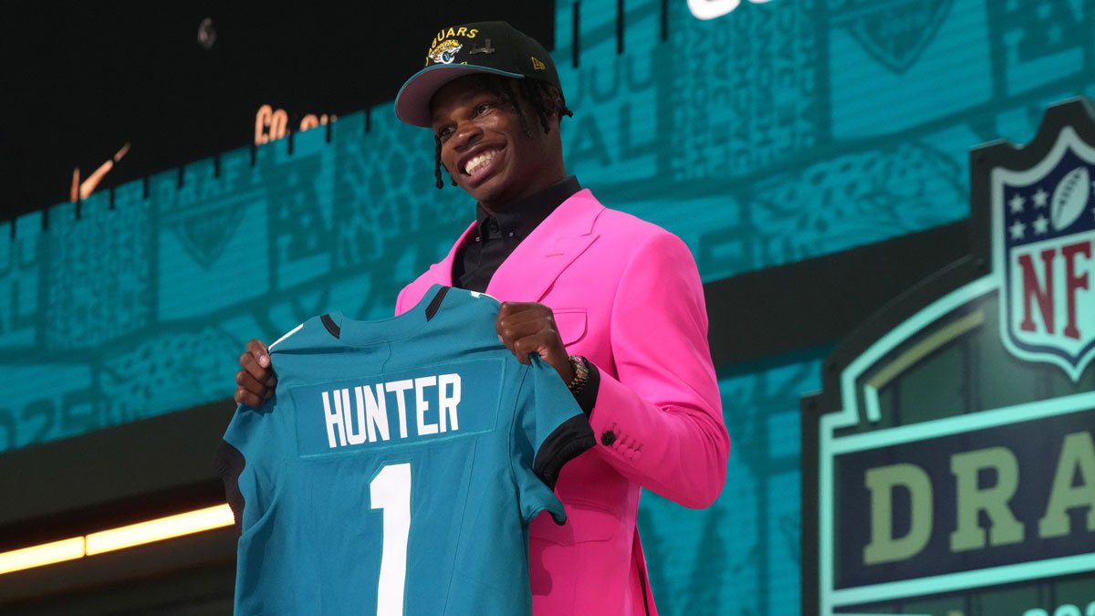 Colorado Buffaloes wide receiver Travis Hunter is selected by the Jacksonville Jaguars as the number two pick in the first round of the 2025 NFL Draft at Lambeau Field.