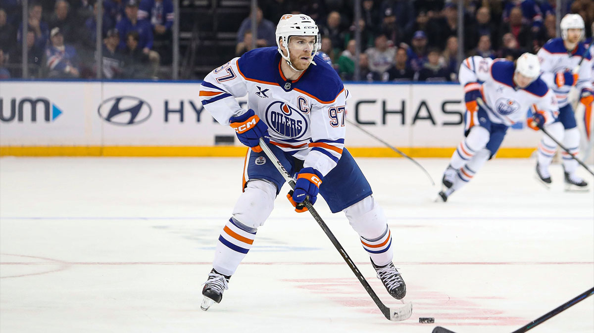 Edmonton Oilers center Connor McDavid (97) skates against the New York Rangers during the third period at Madison Square Garden