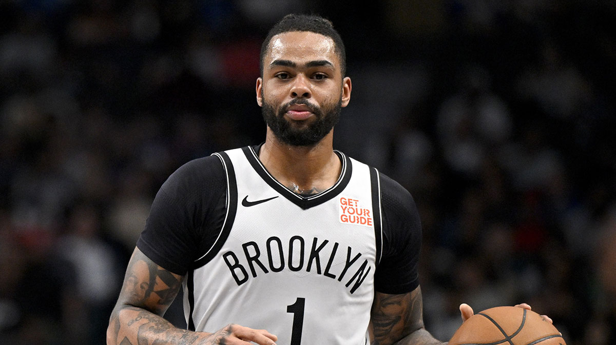 Brooklyn Nets guard D'Angelo Russell (1) in action during the game between the Dallas Mavericks and the Brooklyn Nets at the American Airlines Center.
