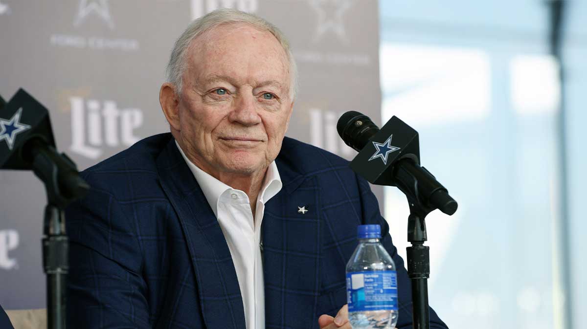 Dallas Cowboys owner Jerry Jones speaks to the media at a press conference at the Star.