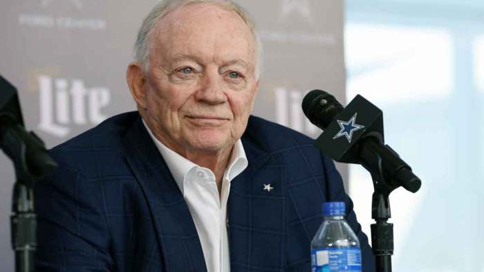 Dallas Cowboys owner Jerry Jones speaks to the media at a press conference at the Star.