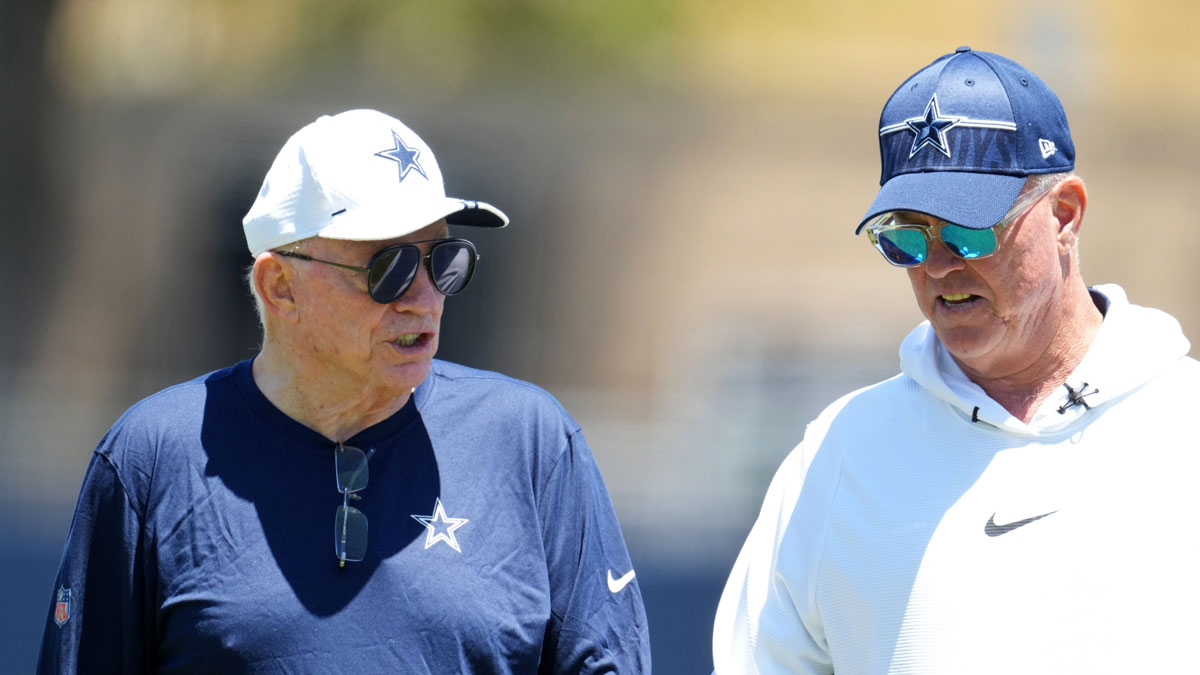 Dallas Cowboys owner Jerry Jones (left) and executive vice president Stephen Jones during training camp at Marriott Residence Inn-River Ridge Playing Fields.