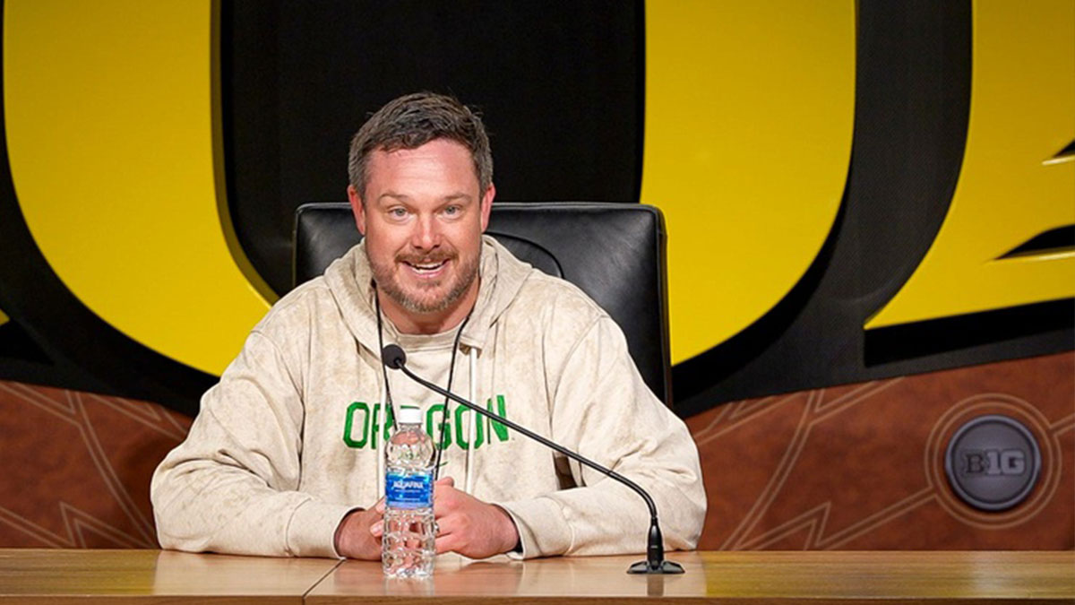 Oregon head coach Dan Lanning speaks during a press availability Thursday, March 13, 2025, at the Hatfield-Dowlin Complex in Eugene, Ore.