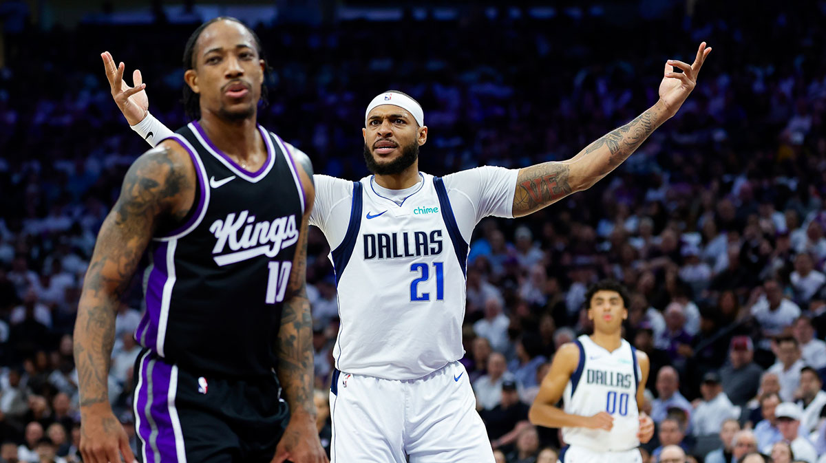 Dallas Mavericks center Daniel Gafford (21) reacts after a play during the second quarter against the Sacramento Kings at Golden 1 Center.