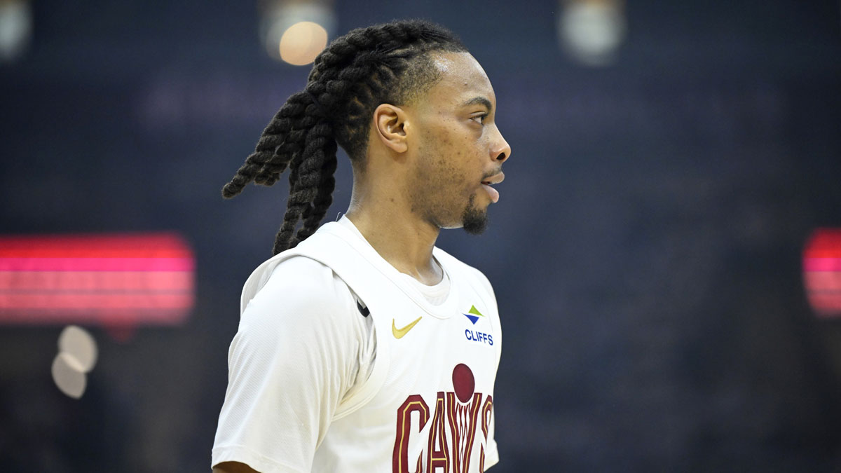 Cleveland Cavaliers guard Darius Garland (10) stands on the court in the first quarter against the Miami Heat at Rocket Arena.