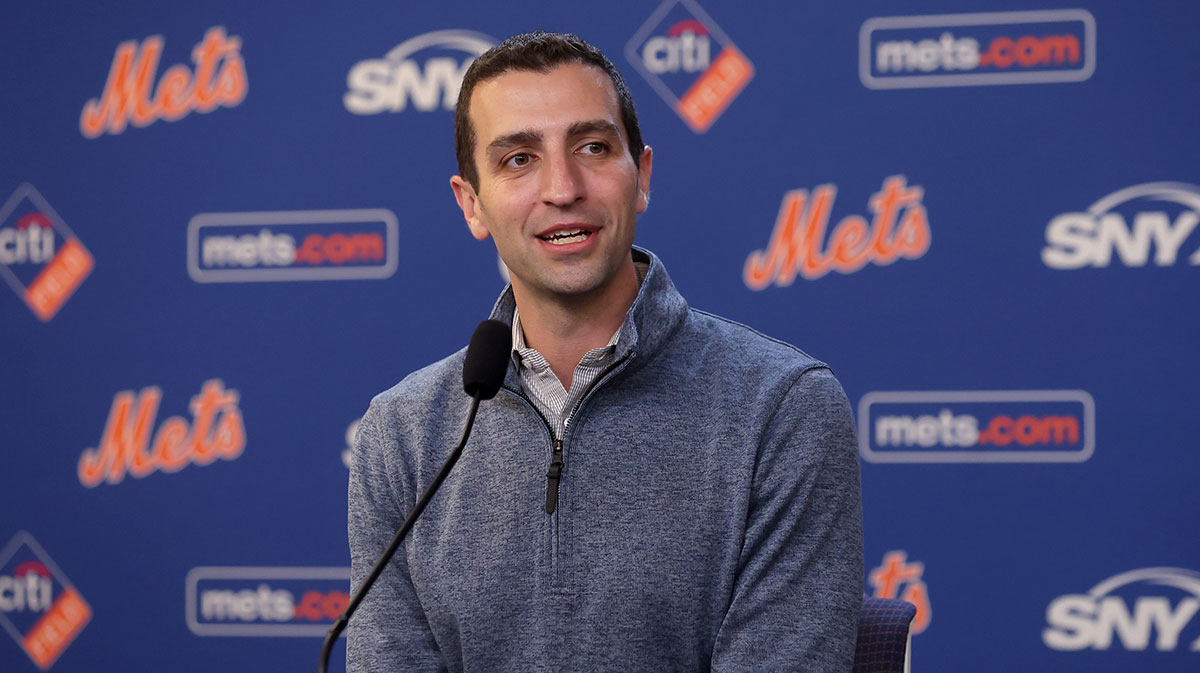 New York Mets president of baseball operations David Stearns speaks to the media about the MLB trade deadline before a game against the Minnesota Twins at Citi Field.