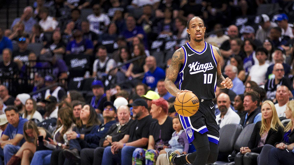 Sacramento Kings forward DeMar DeRozan (10) dribbles against the Phoenix Suns during the second quarter at Golden 1 Center.