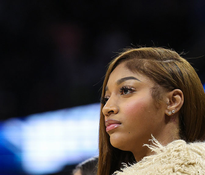 Dec 23, 2024; Orlando, Florida, USA; Chicago Sky forward Angel Reese attends a NBA game between the Boston Celtics and Orlando Magic at Kia Center. Mandatory Credit: Nathan Ray Seebeck-Imagn Images