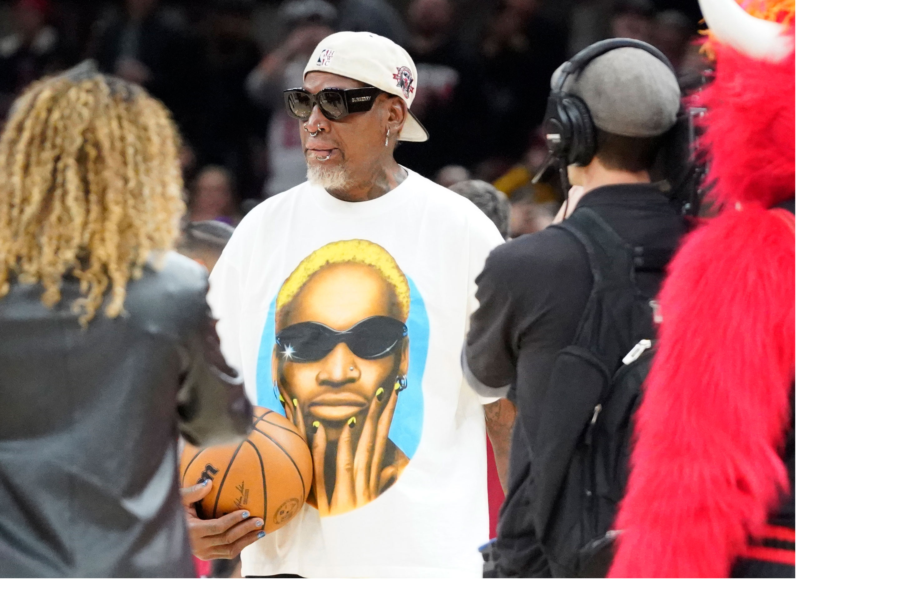 Former Chicago Bulls Dennis Rodman before the game at United Center.