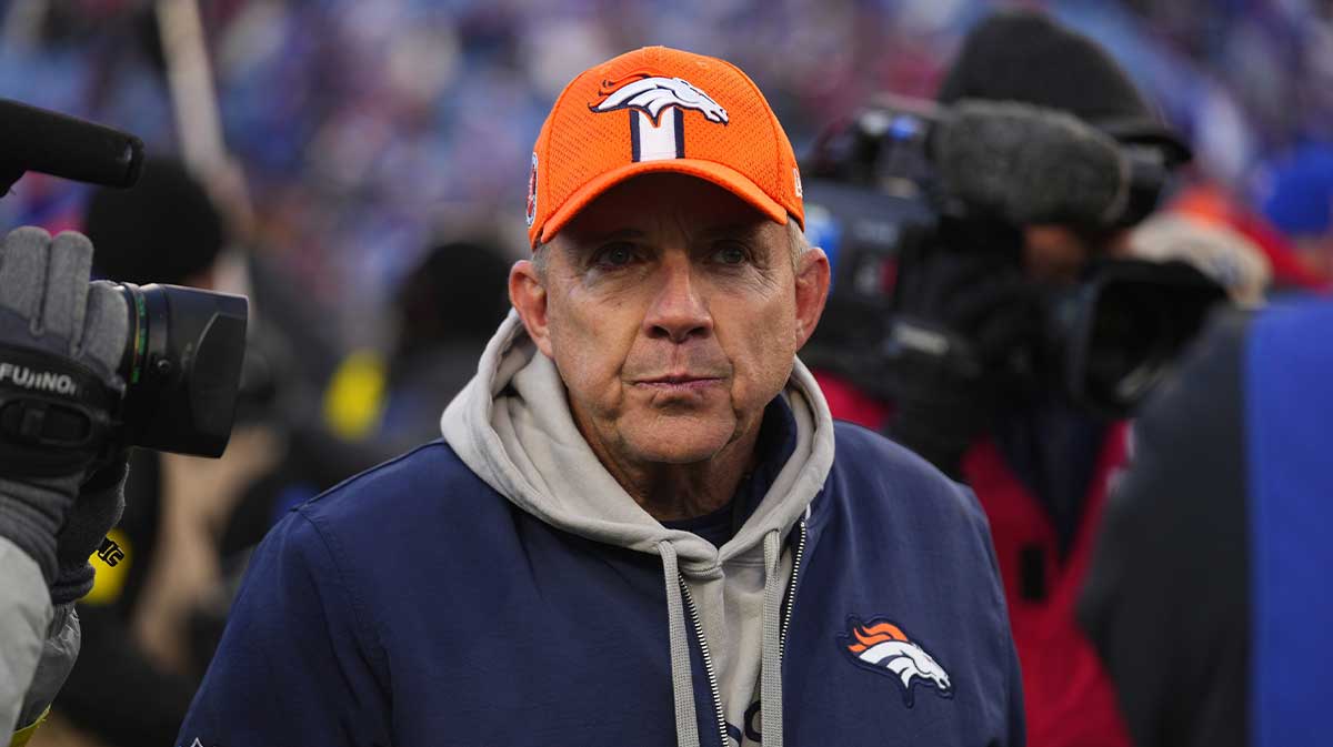 Denver Broncos head coach Sean Payton walks off the field after losing to the Buffalo Bills in an AFC wild card game at Highmark Stadium.