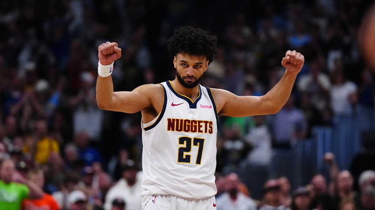 Denver Nuggets guard Jamal Murray (27) celebrates defeating the Memphis Grizzlies at Ball Arena.