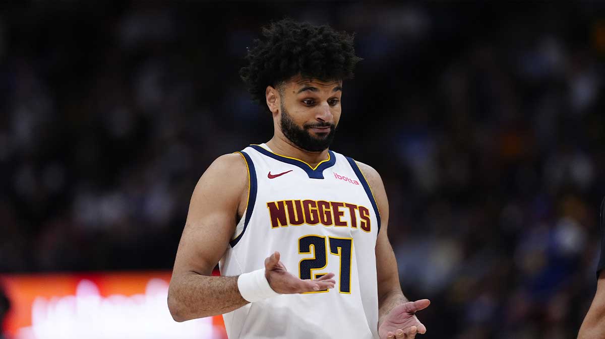 Denver Nuggets guard Jamal Murray (27) reacts in the fourth quarter against the Memphis Grizzlies at Ball Arena.