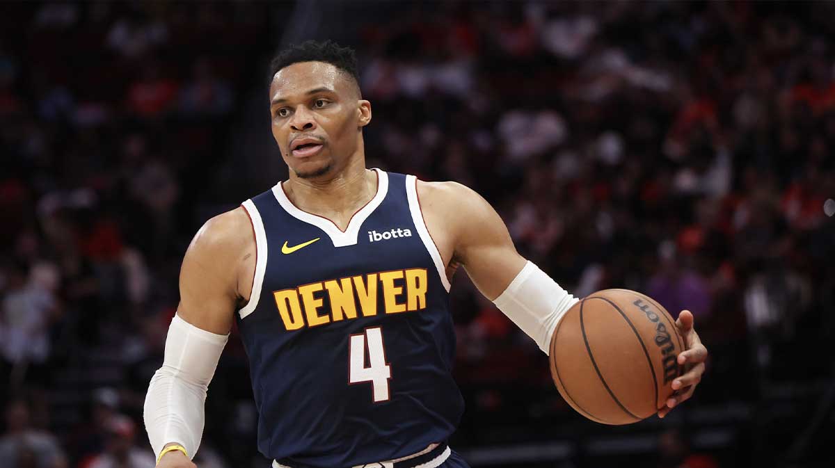 Denver Nuggets guard Russell Westbrook (4) dribbles against the Houston Rockets in the second half at Toyota Center.
