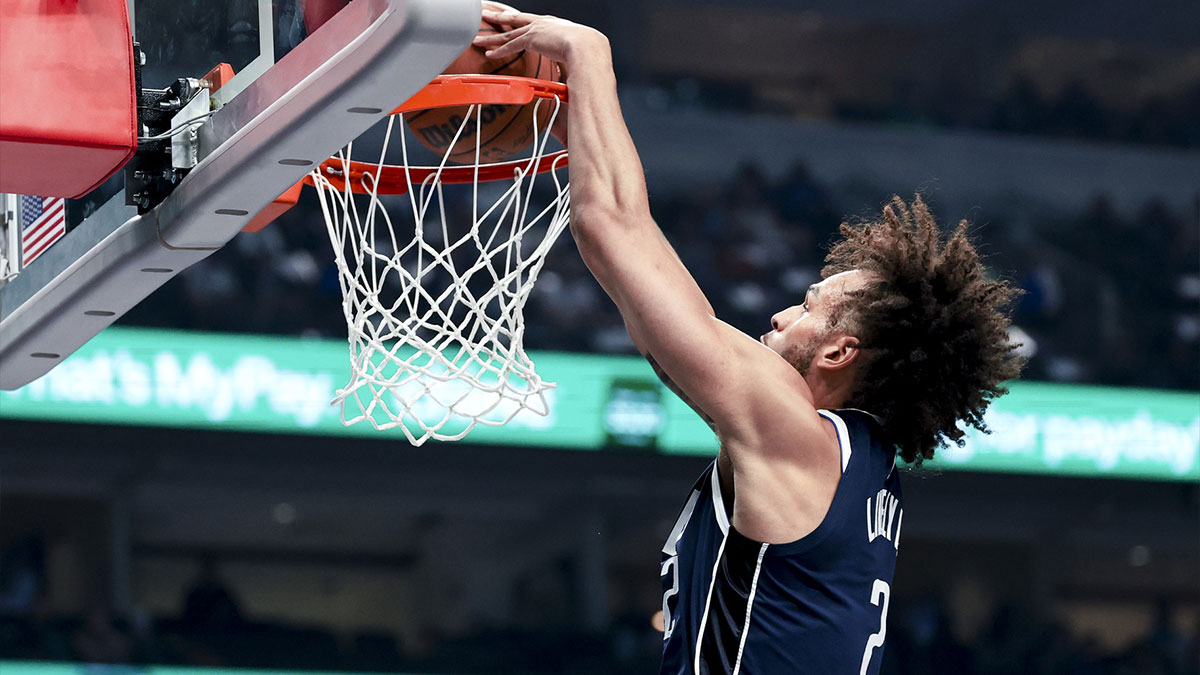 Dallas Mavericks center Dereck Lively II (2) dunks during the first quarter against the Atlanta Hawks at American Airlines Center.