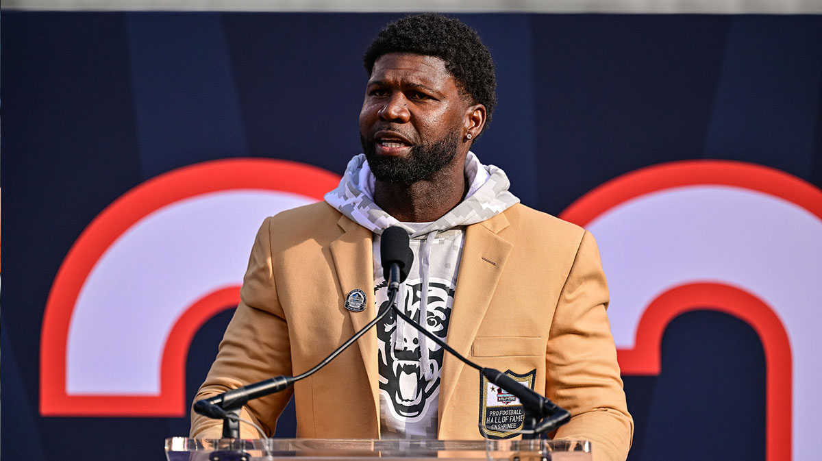 Hall of Fame former player Devin Hester receives a Ring of Excellence at half time of the game between the Chicago Bears and the Green Bay Packers at Soldier Field.