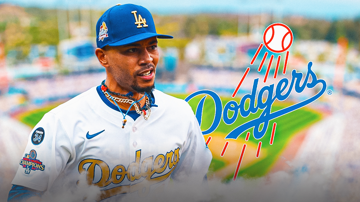 Mookie Betts, Dodgers, Dodger Stadium in back