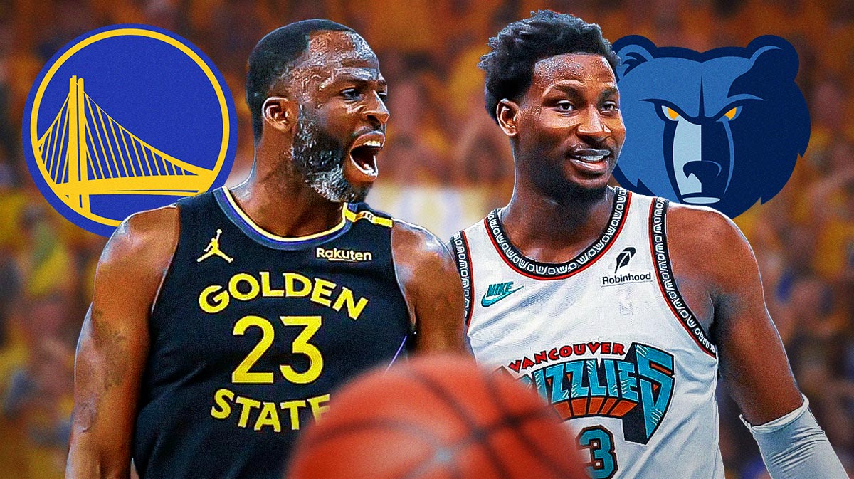 Warriors veteran Draymond Green next to Grizzlies All-Star Jaren Jackson Jr. with the Warriors and Grizzlies logos in the background