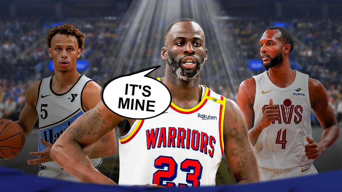 Warriors' Draymond Green saying "It's mine" next to Dyson Daniels and Evan Mobley