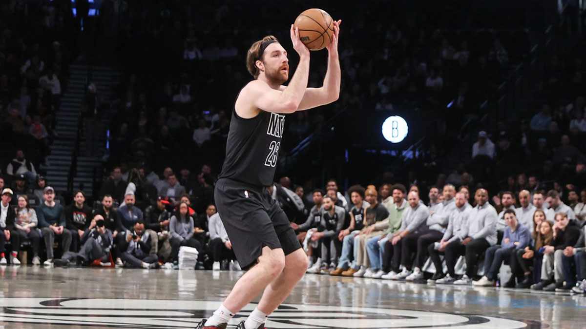 Brooklyn Nets forward Drew Timme (26) takes a three point shot in the first quarter against the New Orleans Pelicans at Barclays Center.