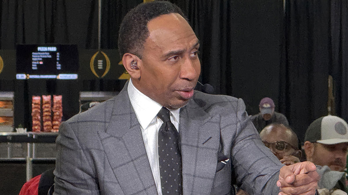 ESPN personality Stephen A. Smith on the ESPN First Take set at the CFP Fan Central at the George World Congress Center