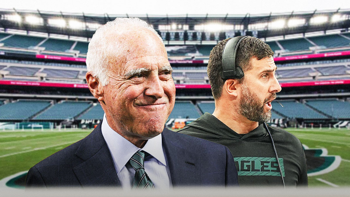 Jeffrey Lurie and Nick Sirianni in front of the Eagles stadium.