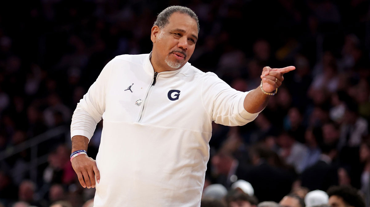 Georgetown Hoyas head coach Ed Cooley coaches against the DePaul Blue Demons during the first half at Madison Square Garden. Mandatory Credit: Brad Penner-Imagn Images