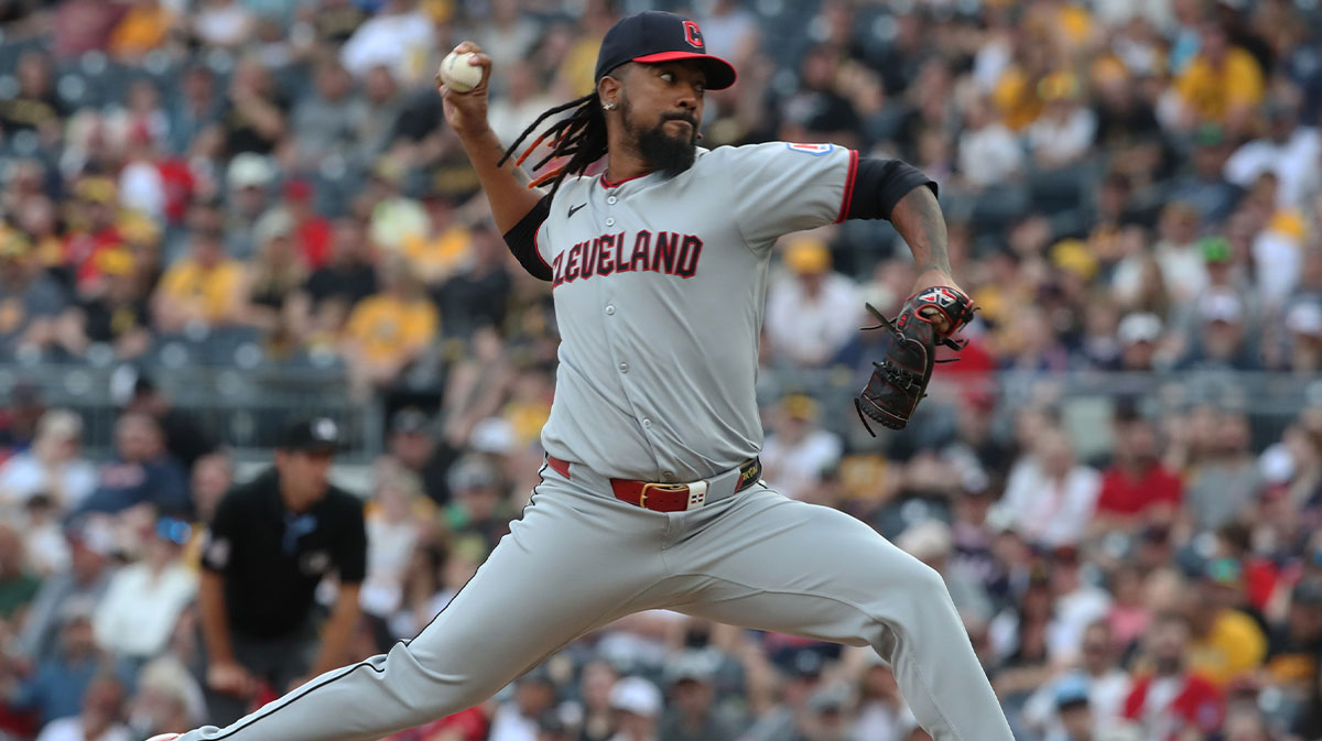 Cleveland Guardians relief pitcher Emmanuel Clase (48) pitches against the Pittsburgh Pirates during the ninth inning at PNC Park.