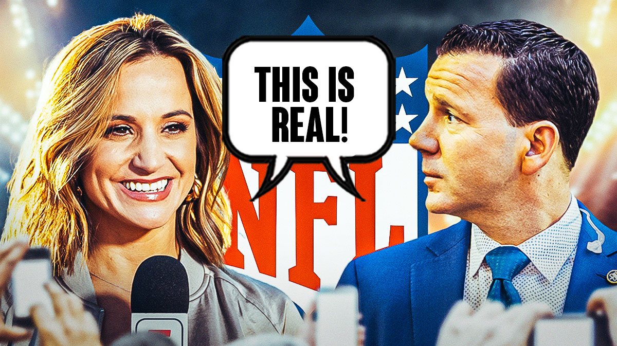 NFL insiders Dianna Russini and Ian Rapoport with a joint speech bubble that says "This is real!" There is also a logo for the NFL.