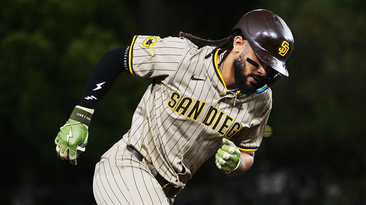San Diego Padres outfielder Fernando Tatis Jr. (23) rounds the bases after hitting a home run against the Athletics during the sixth inning at Sutter Health Park.