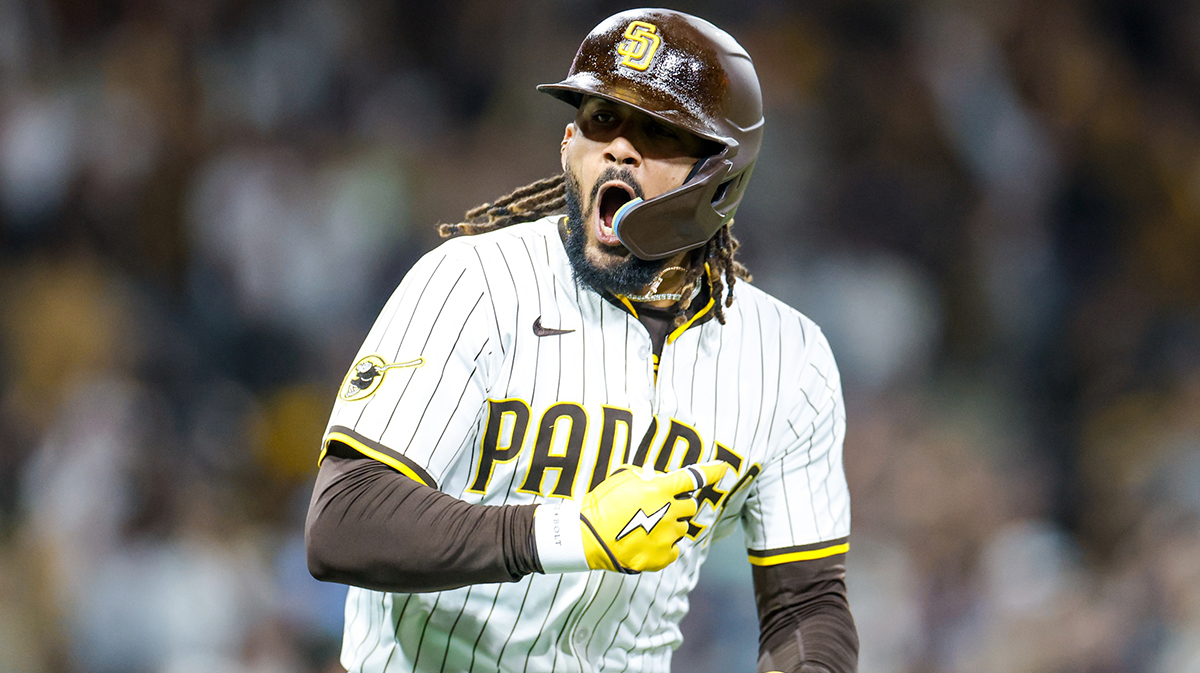 San Diego Padres right fielder Fernando Tatis Jr. (23) celebrates after hitting a two run home run during the eighth inning against the Chicago Cubs at Petco Park.