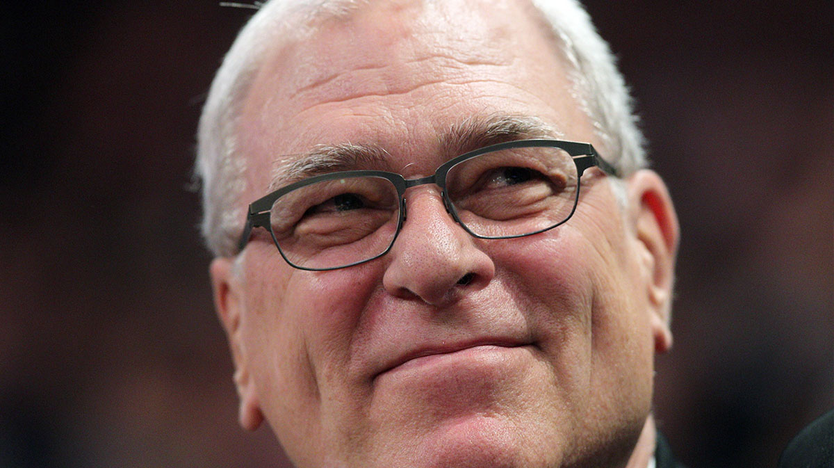 New York Knicks new president Phil Jackson sits in the stands during the first quarter of a game against the Indiana Pacers at Madison Square Garden.