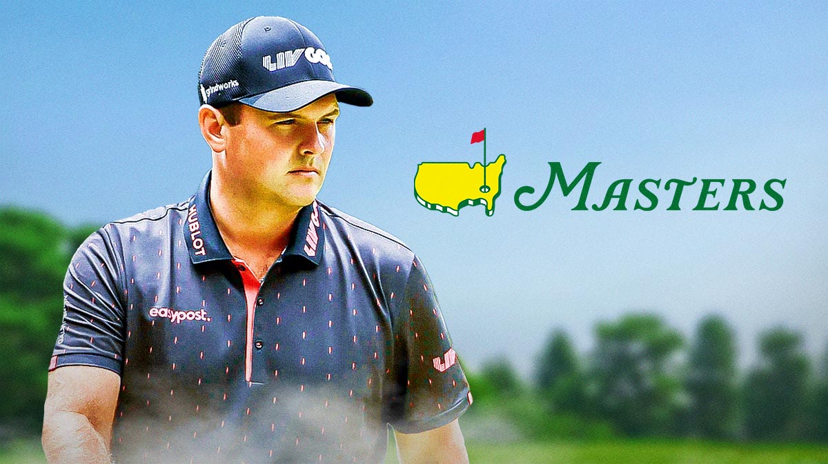 Patrick Reed next to Masters logo