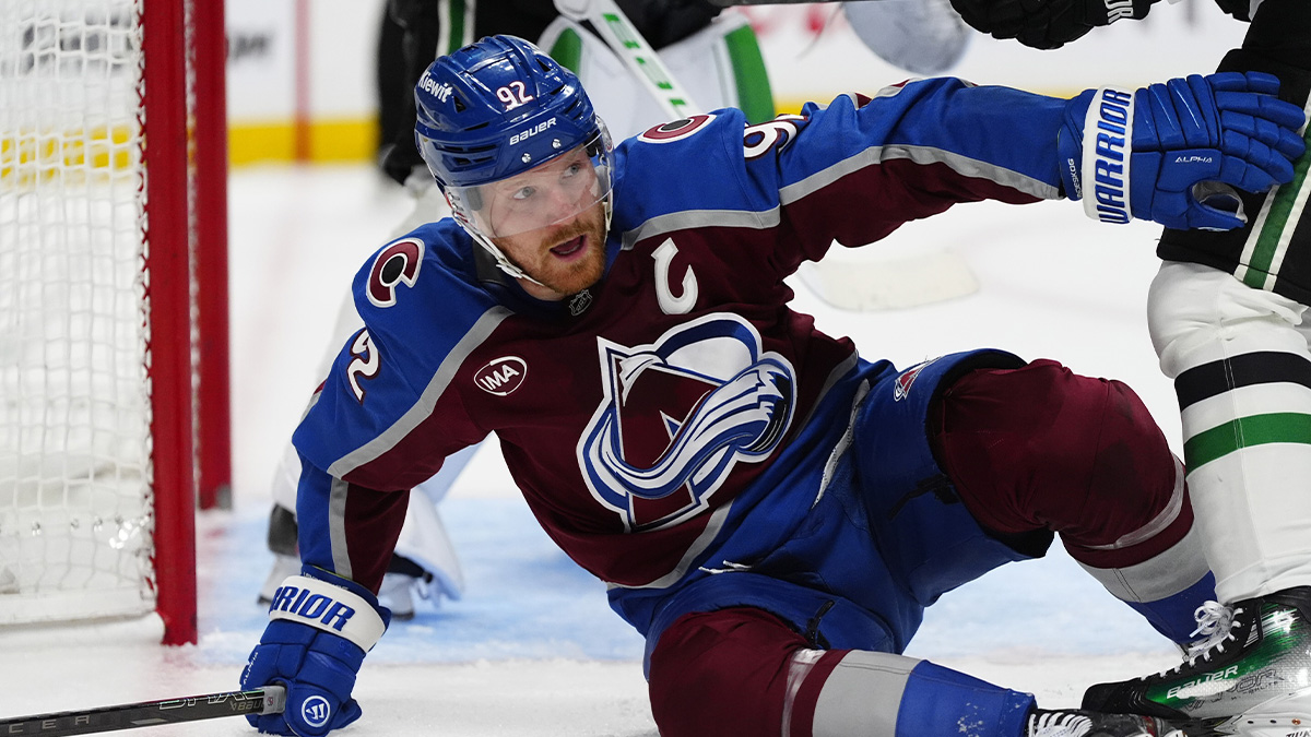 Colorado Avalanche left wing Gabriel Landeskog (92) during the second period against the Dallas Stars at Ball Arena