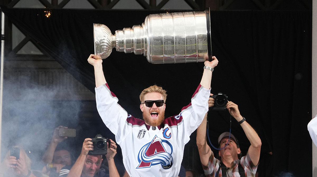 Colorado Avalanche left wing Gabriel Landeskog (92) during the Stanley Cup Championship Celebration.